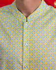 Men's Mandarin-collared Shirt - Yellow Blue Mosaic