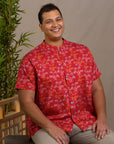Men's Mandarin-collared Shirt - Red Lucky Bonsai