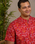 Men's Mandarin-collared Shirt - Red Lucky Bonsai