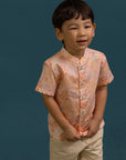 Mandarin-collared Shirt - Pink Floral Bamboo