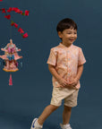 Mandarin-collared Shirt - Pink Floral Bamboo