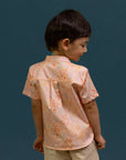 Mandarin-collared Shirt - Pink Floral Bamboo