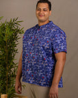 Men's Mandarin-collared Shirt - Navy Lucky Bonsai
