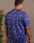 Men's Mandarin-collared Shirt - Navy Lucky Bonsai