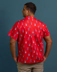 Men's Mandarin-collared Shirt - Red Vases