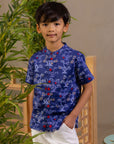 Mandarin-collared Shirt - Navy Lucky Bonsai