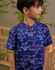 Mandarin-collared Shirt - Navy Lucky Bonsai