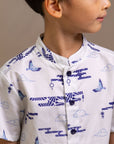 Mandarin-collared Shirt - Porcelain Clouds