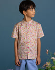 Mandarin-collared Shirt - Zodiac Leaves