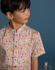 Mandarin-collared Shirt - Zodiac Leaves