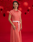 Ladies Shirly Dress - Peach Red Mosaic