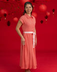 Ladies Shirly Dress - Peach Red Mosaic