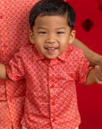 Little Man Shirt - Peach Red Mosaic