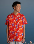 Men's Mandarin-collared Shirt - Red Tree Songbirds