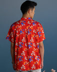 Men's Mandarin-collared Shirt - Red Tree Songbirds