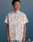 Men's Mandarin-collared Shirt - Pastel Tree Songbirds