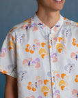 Men's Mandarin-collared Shirt - Pastel Tree Songbirds