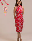 Ladies Heidi Cheongsam - Red Fans