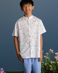 Mandarin-collared Shirt - Blue Flutter Spring