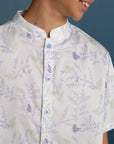 Mandarin-collared Shirt - Blue Flutter Spring
