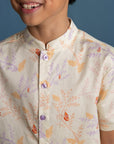Mandarin-collared Shirt - Coral Flutter Spring
