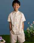 Mandarin-collared Shirt - Coral Flutter Spring