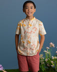 Mandarin-collared Shirt - Cream Orchid Garden