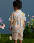 Mandarin-collared Shirt - Teal Orchid Garden