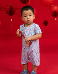Short-sleeve Romper - Blue Lucky Bamboo