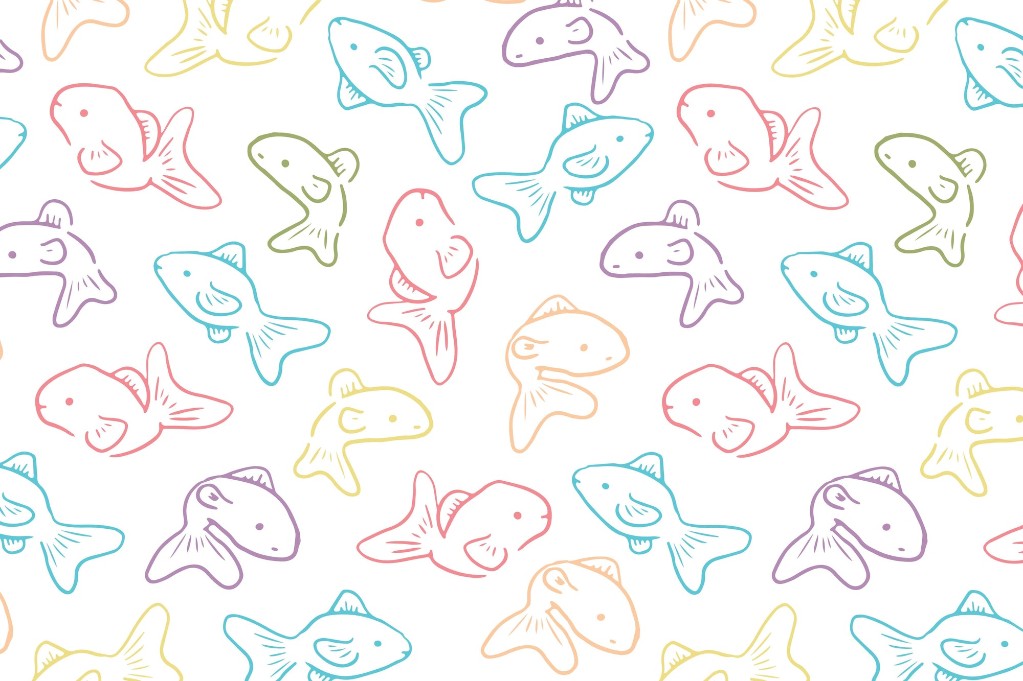 Rainbow fish print with colorful outlines on white background