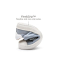 Demonstration of the flexible Flex and Grip non-slip sole on the Ramp Sneakers in Tide Blue.