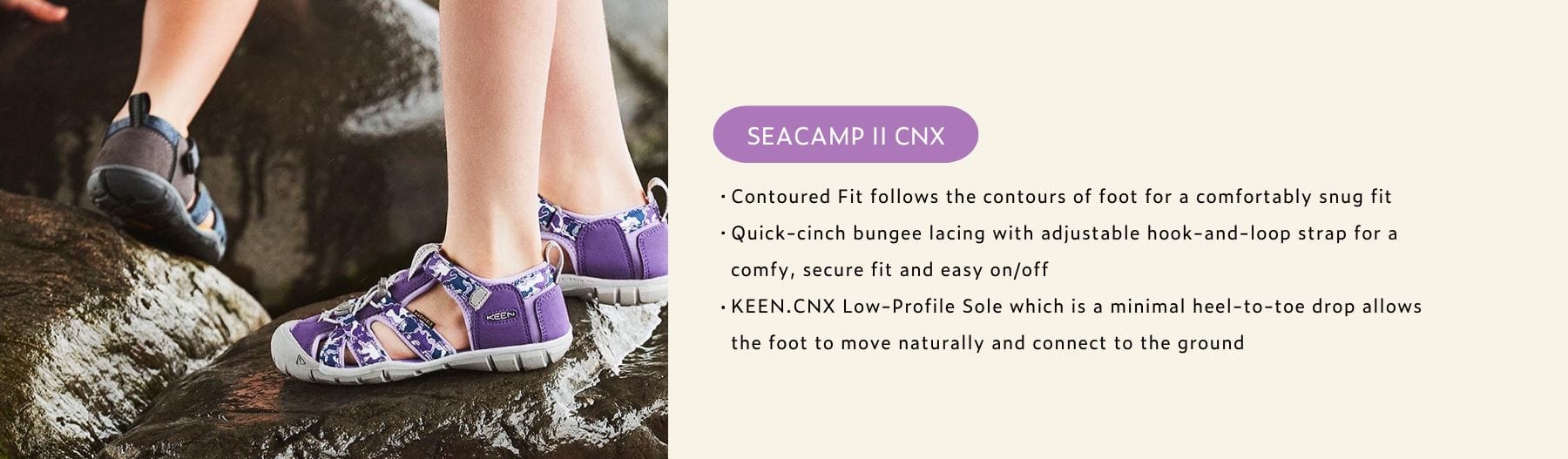Seacamp II CNX sandals features - comfortable fit, bungee lacing, low-profile...