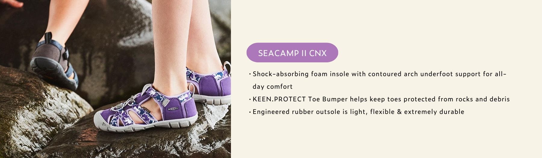 KEEN Seacamp II CNX sandals features for all-day comfort
