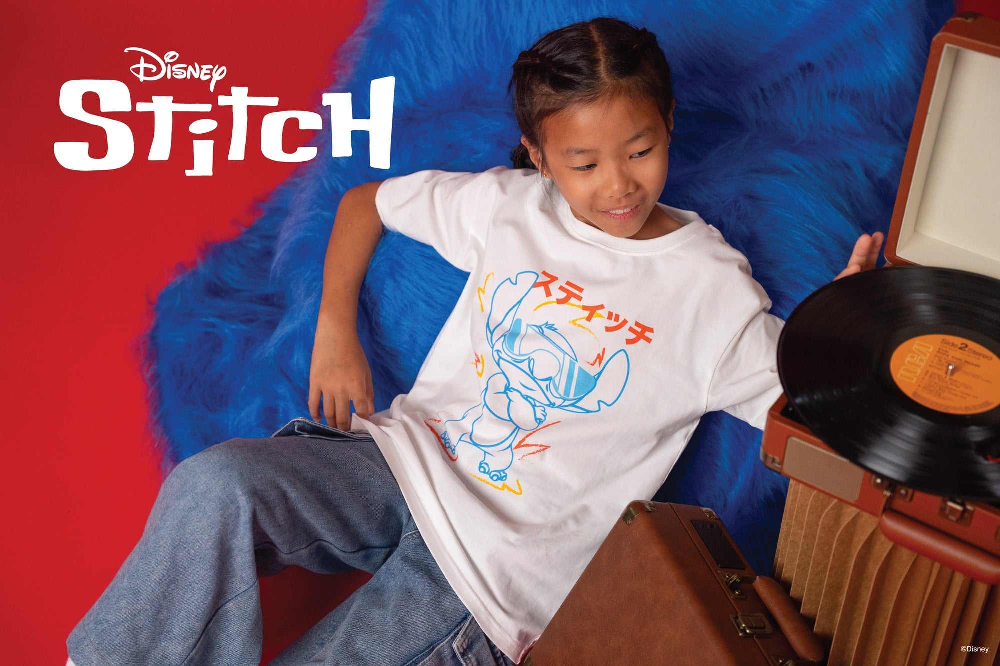 Disney Stitch banner with girl wearing Stitch t-shirt