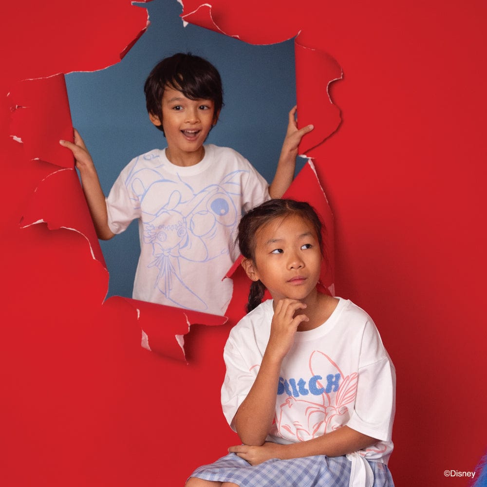 Stitch banner featuring children in Stitch t-shirts