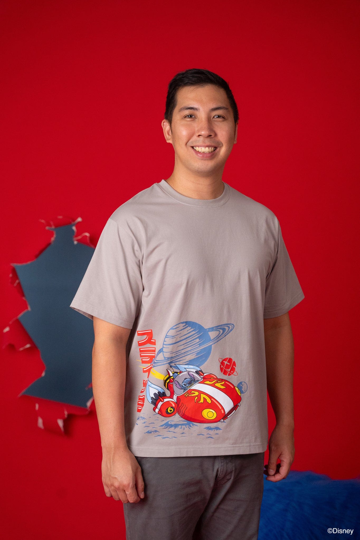 Man wearing Stitch tee shirt