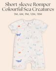 Short-Sleeve Zip Romper - Colourful Sea Creatures | Personalisable Turquoise Gift Set