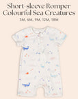 Short-Sleeve Zip Romper - Colourful Sea Creatures | Personalisable Turquoise Gift Set