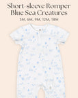 Short-Sleeve Zipper Romper - Blue Sea Creatures | Personalisable Gift