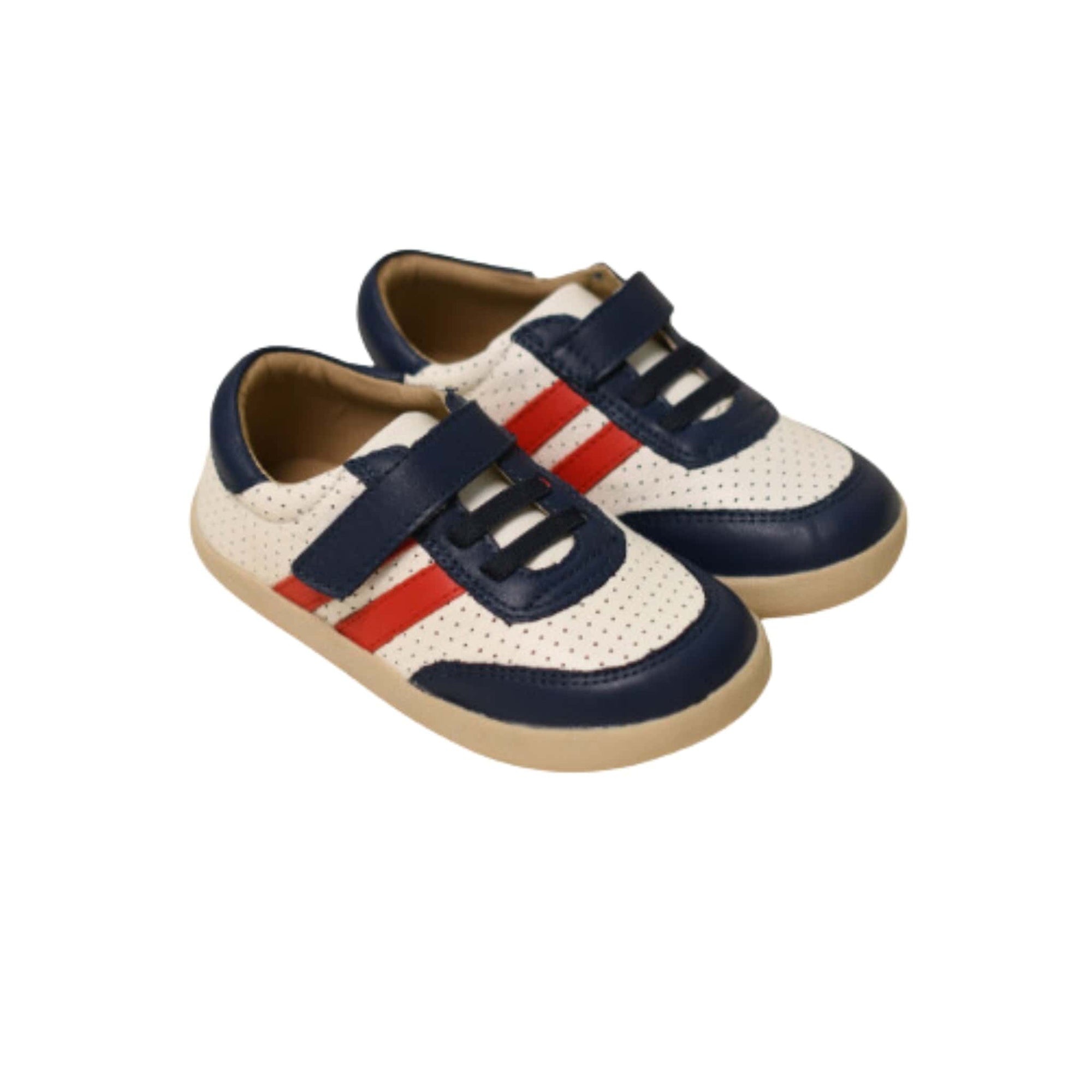 Kids' white & blue sneakers with red stripes