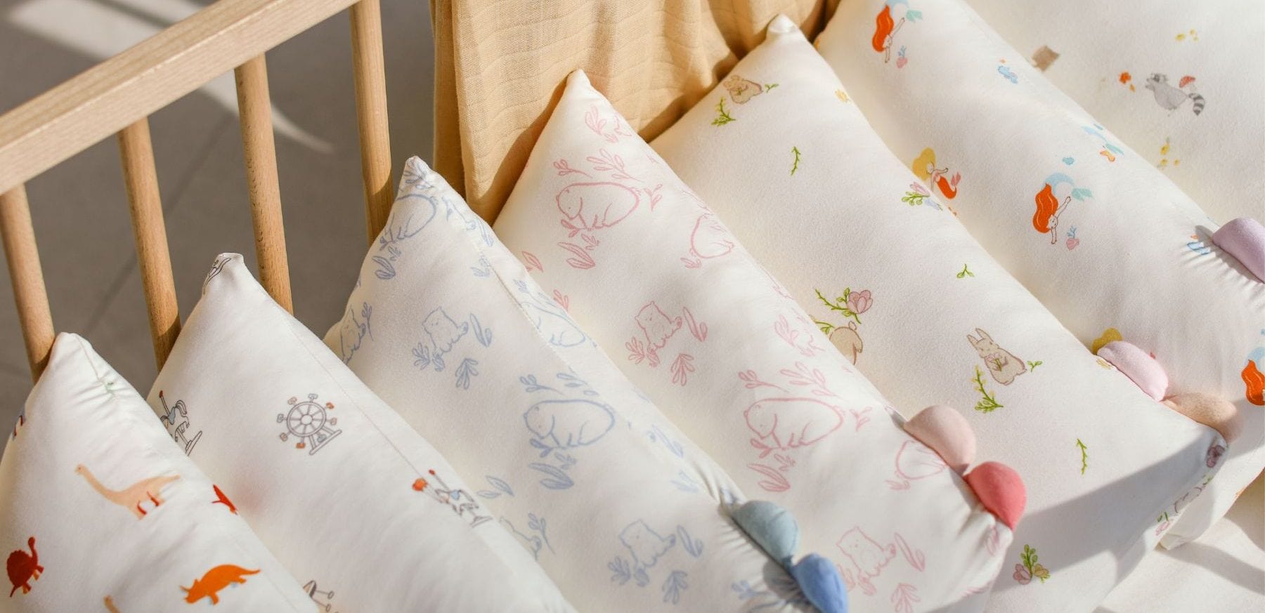 Bamboo pillows with patterned fabric background