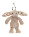 Beige bunny bag charm with blossom petal ears