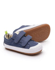 Tip Toey Joey Bossy Green Sneakers in Lona Azul Klein blue canvas, shown as a pair with the natural rubber sole