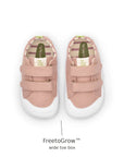 Top view of Tip Toey Joey Bossy Green Sneakers in Lona Rosa Quartzo showing the wide FreetoGrow toe box