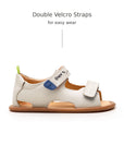 Side view of Tip Toey Joey Explore Born to Move Sandals in Tapioca with double velcro straps