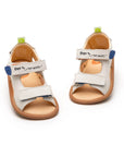 Tip Toey Joey Explore Born to Move Sandals in Tapioca with Tip Toey Joey packaging