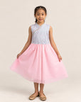 Flare Tulle Cheongsam - Pink Teal Mosaic