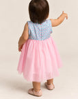 Flare Tulle Cheongsam - Pink Teal Mosaic