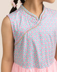 Flare Tulle Cheongsam - Pink Teal Mosaic