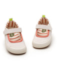Sole and detail view of Tip Toey Joey Gaia Green Mary Janes in Lona Creme / Lona Salmao